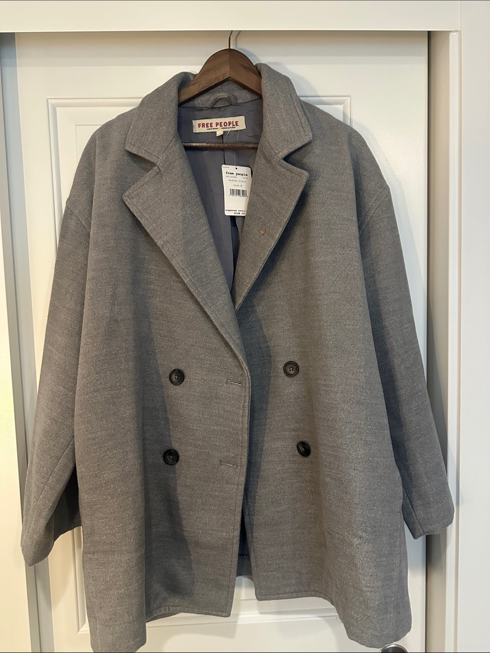Free People Gray Double-Breasted Blazer Jacket